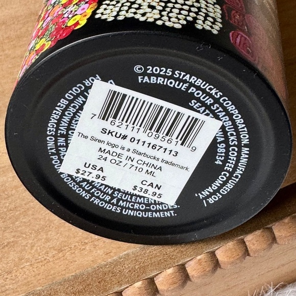 Starbucks x Farm Rio Black Rainbow Embroidery Beadwork Tumbler with Straw 24oz - Picture 5 of 7